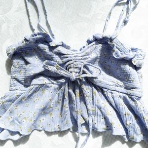 FOREVER21 Ditsy Purple Floral Ruffle Tank